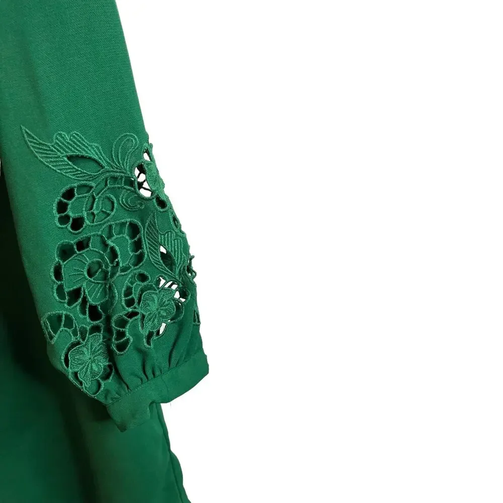 H & M Dress Green Floral Cut Out Sleeve 12 - Picture 3 of 9